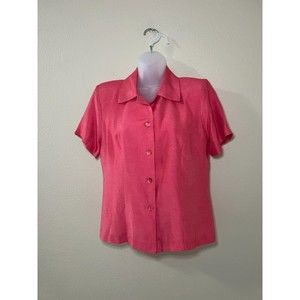 Vintage Focus Studio Women's Blouse Pink Chambray Button Up Short Sleeve Size 8